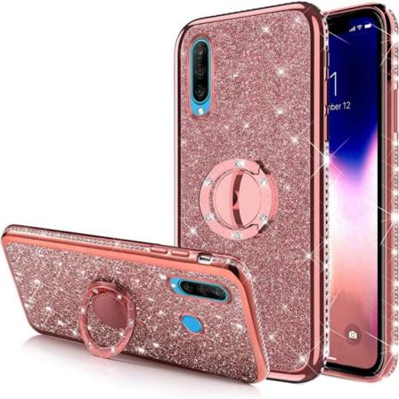 Huawei P30 Stötdämpande Skal Med Ringhållare Strass Rosa Guld