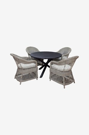 LifestyleGarden - Bord Ø 112 cm & 4 st Marbella-stolar - Svart - Matgrupper - Från Homeroom