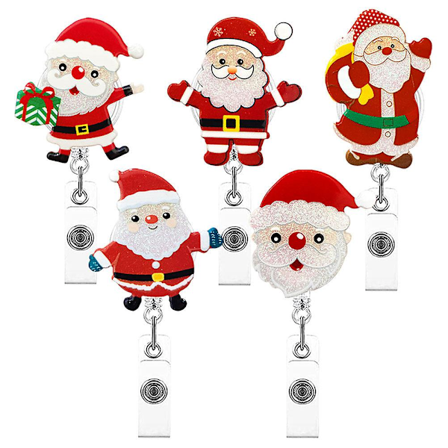 5 stk Retraherbart Badge-Hjul ID-Kortholder Sykepleier Svingbart Klipp Juler Nisse Badge-Hjul Kortholder