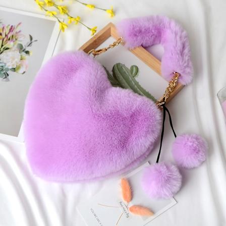Pelspose Veske, Fuzzy Clutch Hjerteformet Håndveske, Fluffy Kveldsveske, Skulderveske, Topphåndtak Veske for Kvinner Jente purple