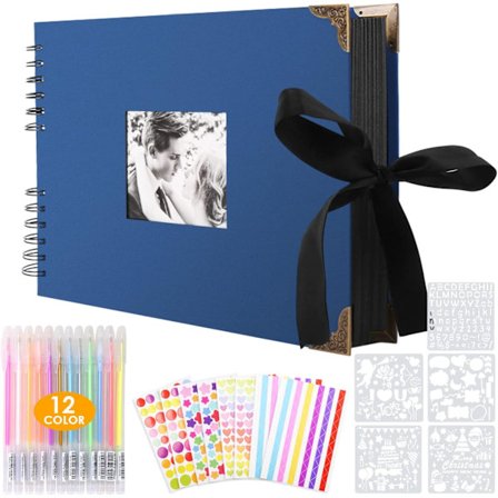 Splend DIY Fotoalbum - 80 Svarte Sider - Fotobok for Innliming - DIY Gave - For Baby, Familie - Blå