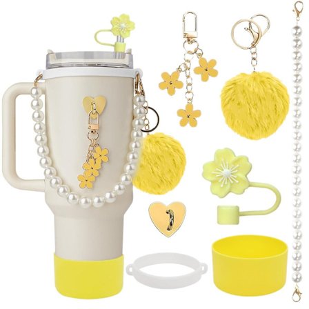 Stanley Cup Tilbehørssett med Perlekjede, Blomster Sugerør og Pom-pom