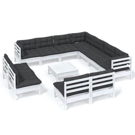 Vidaxl Loungegrupp Med Dynor 12 Delar Vit Massiv Furu Vit