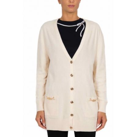 Elisabetta Franchi, Long cardigan Beige, Dames, Maat:S,Polyamide