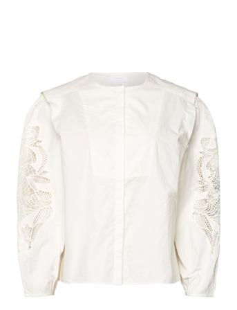 2Nd Odette Tt - Cotton Delight Emb. Bluse Langermet Hvit 2NDDAY*Betinget Tilbud