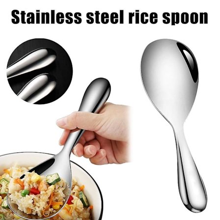 Tykk rustfritt stål risskje Non-stick risskje Langt håndtak(Som vist)