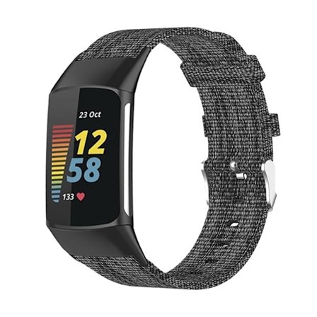 Fitbit Charge 5 andningsbart klockarmband i nylon - Svart / Grå