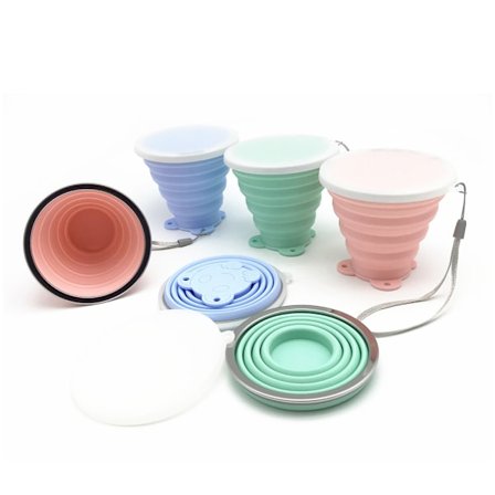 Silikoninen kokoontaitettava matkamuki - Silikoninen taittuva retkimuki kansilla - Laajennettava juomamukisarja - Kannettava, asteikkoinen [9,22oz]