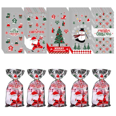 50 stk. julecellofanposer til slik, transparente julegaveposer med snor til julefrokosttilbehør