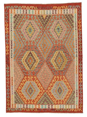 Kilim Afghan Old Style Rug Hand Woven 184X258 Brown/Green Afghanistan