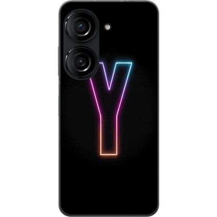 Yhteensopiva Puhelinkuori Asus Asus Zenfone 10 Minimalistinen neonkirjain Y värinvaihtuvassa valossa mustaa taustaa vasten