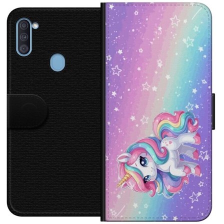 Yhteensopiva Lompakkokotelo Samsung Galaxy A11 Stitch polaroid-kehyksissä sinisillä pastellisävyillä ja suloisilla ilmeillä kollaaseissa sydämillä