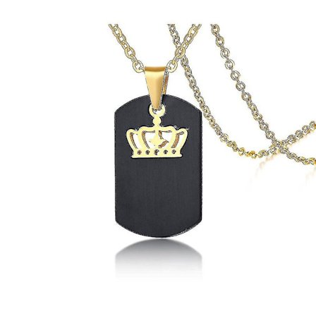(queen) Män Kvinnor King Queen Crown Dog Tag Halsband, svart guld