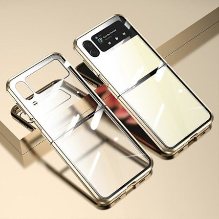 Magnetiskt Skal Kompatibelt Med Galaxy Z Flip 3, Dubbelsidigt Härdat Glas Skyddande Omslag Med Säkerhetslås