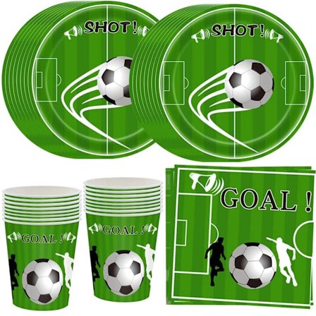 Fotball-tema Bursdagsservise, Tallerkener, Kopper og Servietter for 16 Gjester, Ideell for Fotballfeiringer for Barn