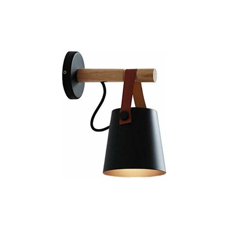 E27 Modern vägglampa i metall, smidesjärn och trä, kreativ nordisk belysning, hängande lampa (svart)
