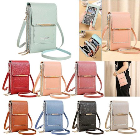 Tyverisikker crossbody-veske i skinn for kvinner og jenter, håndvesker, lommebøker, telefonveske i skinn med lang rem, RFID-blokkerende crossbody-