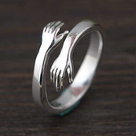 Hopeiset halausrenkaat naisille, I Love You Forever Love You Äitienpäivälahja Sisar Lahjat Kaiverretut sanat Halaavat kädet Avoin sormus Ystävyyslahja