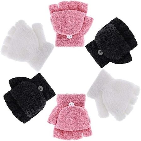 Handsker Fuld-finger Strikkede Handsker Varme Vanter Vinterfavorit til Drenge og Piger Farvesæt gennem Årene Størrelse, 3 Par