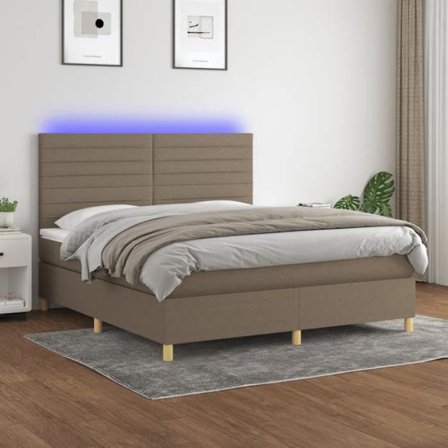Maison Exclusive - Sengebund med lameller og madras samt LED Taupe 180x200cm Stof