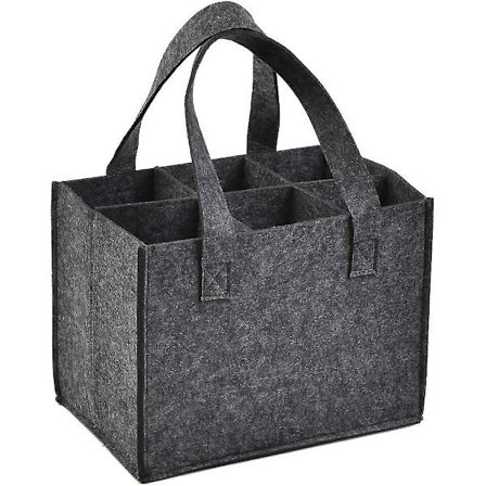 1 stk tykk filtvinpose med håndtak, filtvinflaskeoppbevaringspose, 6 rom, gjenbrukbar vaskbar med avtagbar skillevegg - mørkegrå 24 X 16 X 16