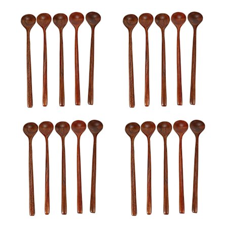 Långa skedar av trä, 20 st 10,9 tum 100 % naturligt trä Långhandtagna runda soppskedar (Kore