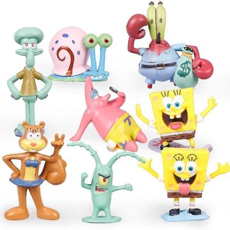 8st Sponge Bob Squarepants Figurer Set Squidward, Sandy Cheeks, Patrick Star, Mr. Krabs, Plankten - Perfekt för barn Födelsedagstårta presenter