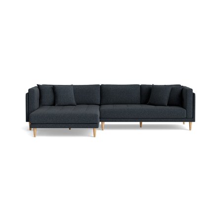 Cali Chaiselongue-Sofa, links in Hygge Dunkelblau, modernes Design mit breiter Recamiere für zwei Personen, bequeme Polsterung, Höhe 76cm