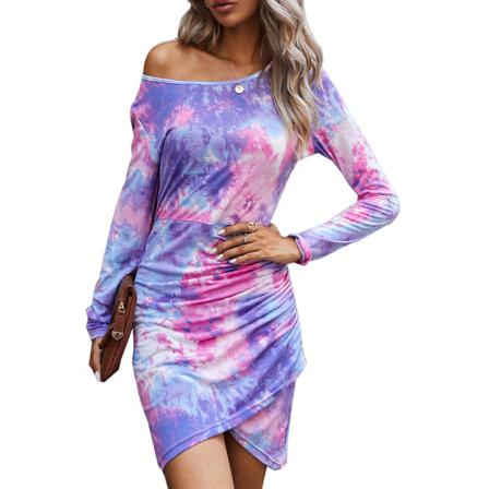 Höst Casual Tie Dye Print T-shirt Dress Dam Long Sleeve Sl