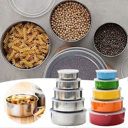 5 st Rostfritt Stål Förvaringslåda Kylskåp Matförvaringslåda Behållare Med Lock