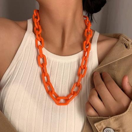 Överdriven lång gem i akryl Halloween kedja choker halsband minimalistisk färgglad chunky krage halsband för kvinnor och flickor (orange)
