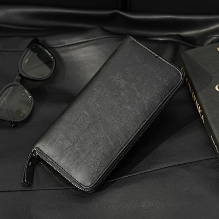 Musta miesten bisneslompakko pitkä vetoketjullinen PU-nahkainen monitoiminen käsilaukku korttikotelo matkapuhelinlaukku