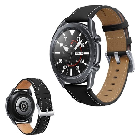 Samsung Galaxy Watch 3 (45mm) fine stitch ægte læder rem - sort