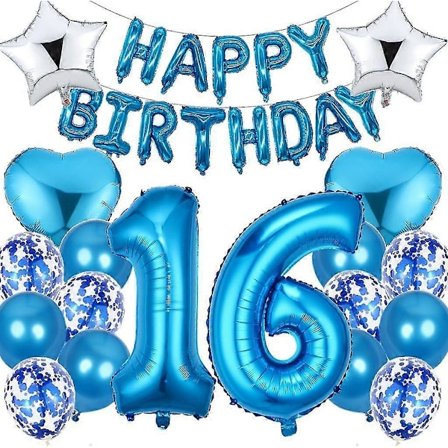 Balloner 16 års fødselsdagsdekoration drenge, blå fødselsdagsdekoration 16 år dreng, folieballon tillykke med fødselsdagen dekoration 16 års 