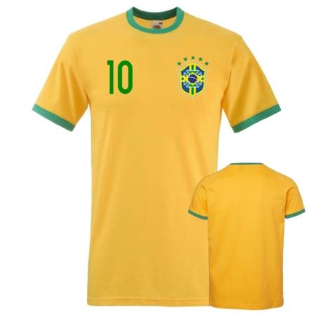 Brasilien stil kalder fodbold t-shirt - gul grøn med 10 foran L