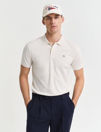 GANT Texture Stripe Polo - Cream - L