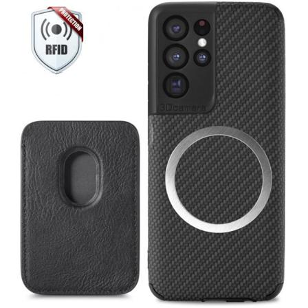 Samsung S21 Ultra Stöttåligt Skal Med Magnetisk Korthållare Mags Svart
