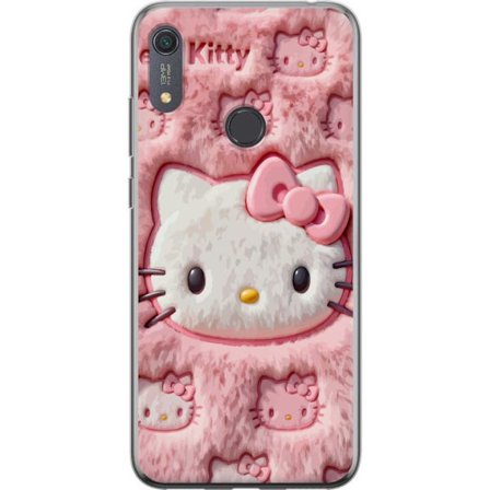 Kompatibelt Mobildeksel til Huawei Y6s (2019) Hello Kitty rosa fluffy bakgrunn med ikoniskt ansikt og kawaii-estetikk