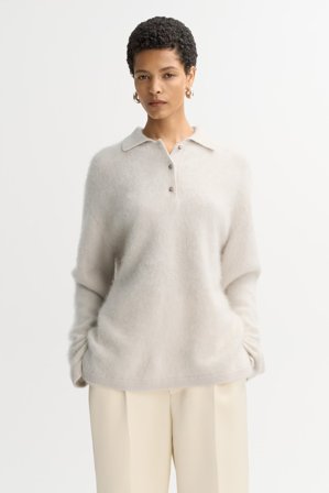 Soft Goat - Brushed polo shirt - Women cashmere sweater - S - Chalk