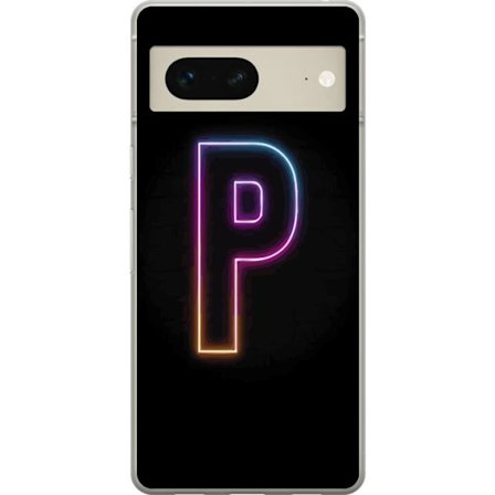 Kompatibel Mobilcover til Google Google Pixel 7 Minimalistisk neonbogstav P i farvegradient og lyseffekt mod sort baggrund i digital neonstil