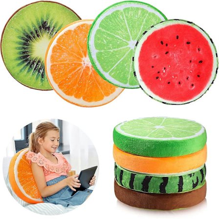 4 st 40 cm Runda Fruktkuddar Fyllda Prydnadskuddar 3D Vattenmelon Kiwi Citron Apelsin Dekorativa Golvkuddar Stol Leksak Sits Golvsittkuddar