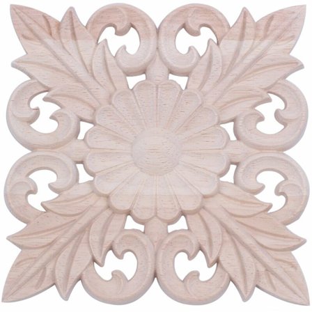 1X Gummträ Snidat Blommig Dekal Hantverk Påläggning Möbel DIY Dekor A: 15 x 15 cm