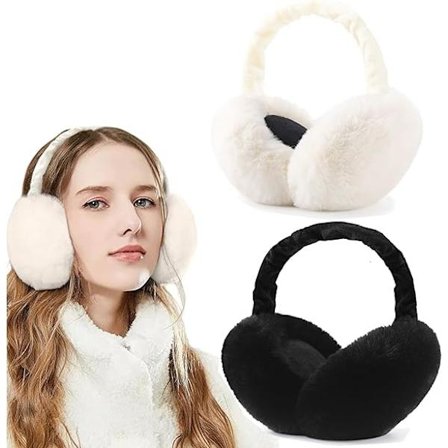 2 par termiske ørevarmere til kvinder, sort+hvid, vinter ørevarmere til kvinder udendørs