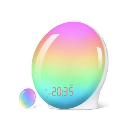 Vækkeur med Wake Up Light Digitalt vækkeur til soveværelser Radio Heavy Sleepers Voksne og børn 8 Naturlyde Hvid