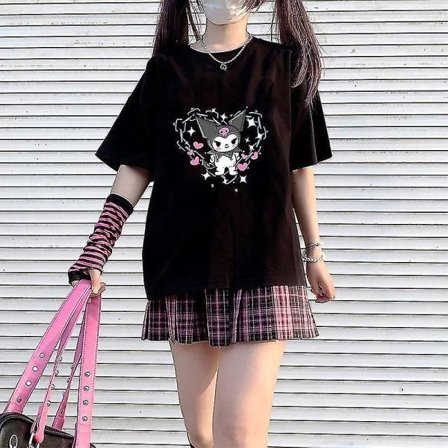 Sanrio My Melody Kuromi Topper Dame 2022 Estetisk Oversize T-skjorte Estetiske Klær Pluss Mote Kjærester Antrekk A XS