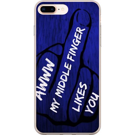 Kompatibelt Mobildeksel til Apple iPhone 8 Plus Mørk typografisk illustrasjon med hjerteform og budskap om vennskap mot dyp blå tretekstur