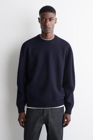 COS Men's Boiled Wool Crew Neck Jumper in Blue