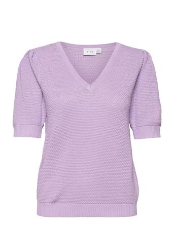 Vichassa V-Neck Puff S/S Knit Top Purple Vila