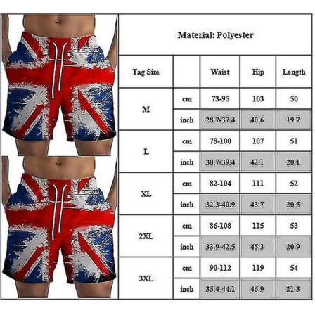 Kesälomahousut Union Jack Printed -rantahousut Joustava vyötärö Kiristysnyöri lyhyet housut Lahjat miehille L