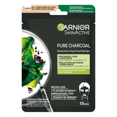 Garnier Skin Active Maschera in Tessuto Pure Charcoal - Maschera Purificante viso